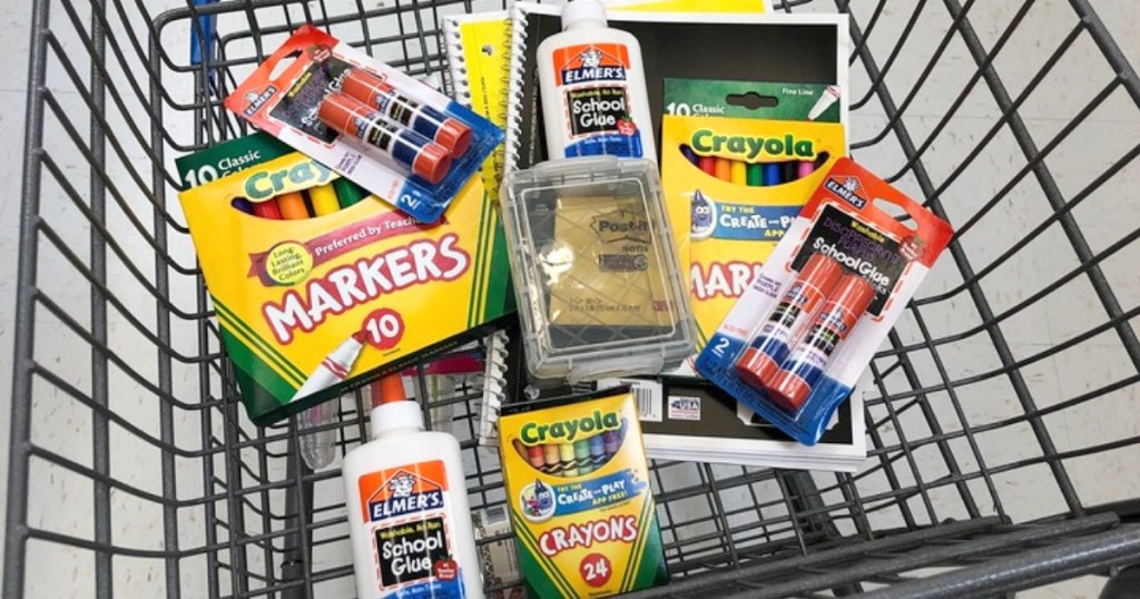 shopping cart full of school supplies