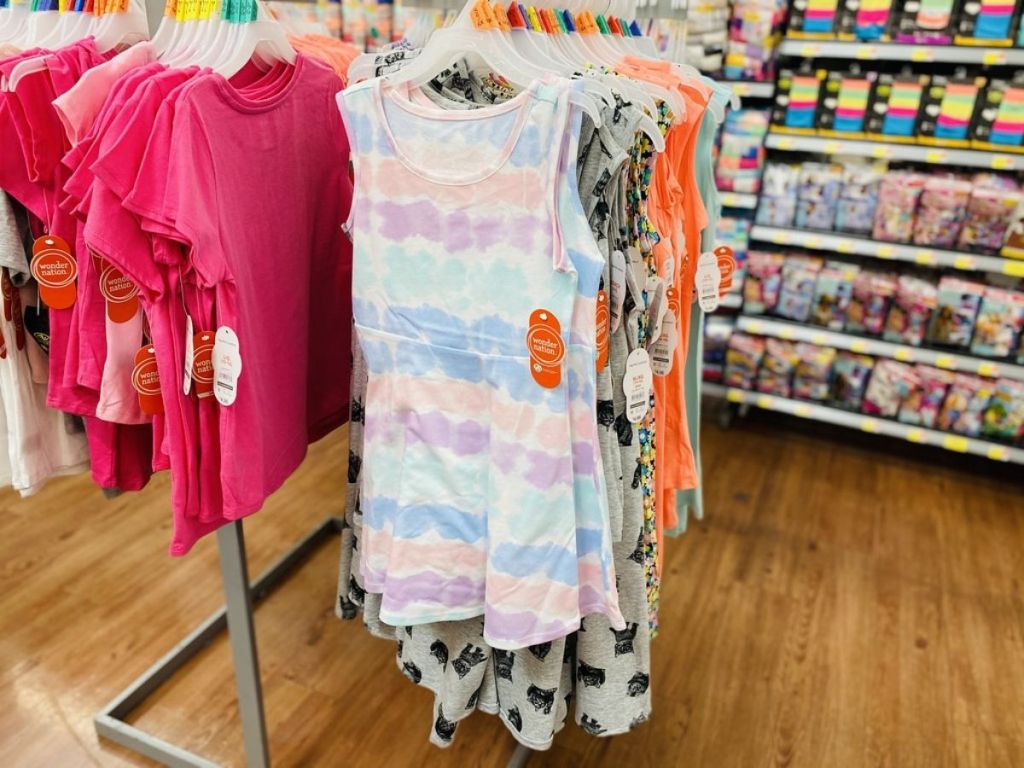 Wonder Nation dresses hanging in store