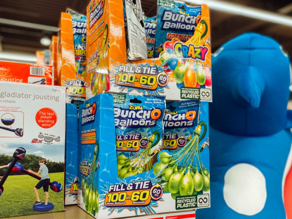 store shelf with water balloons on display