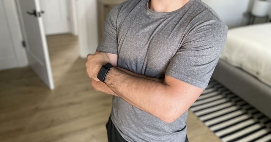 man wearing 32 degrees men's tee