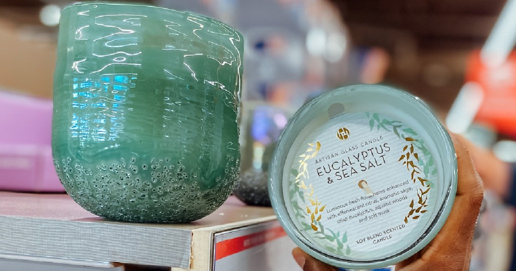 ALDI artisan glass candles in Eucalyptus Scent