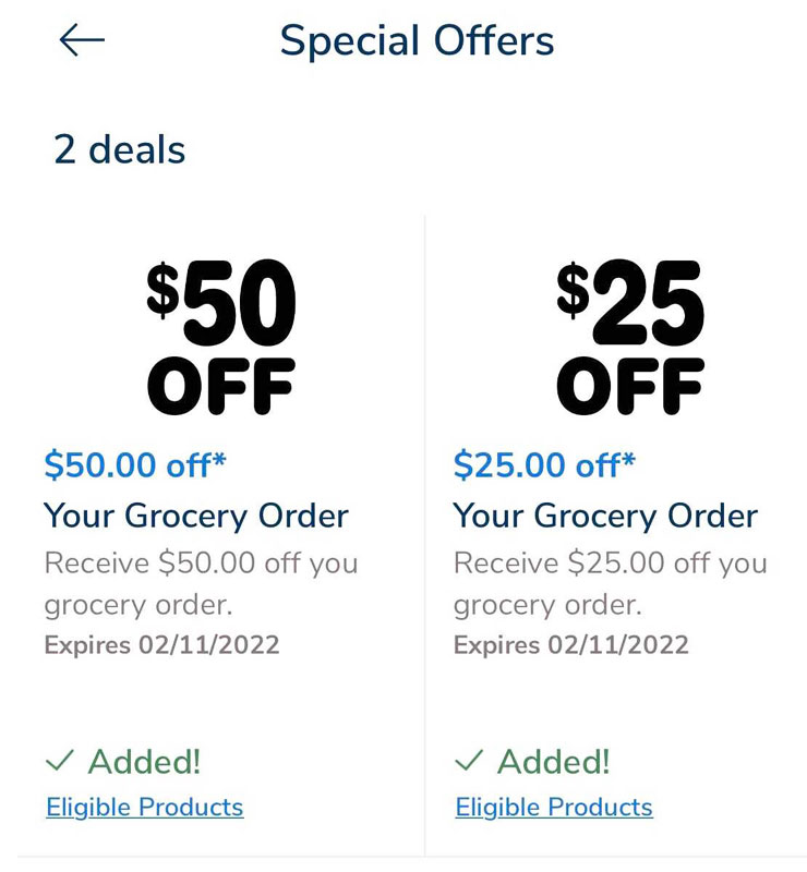 $50 and $25 digital coupons