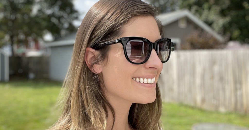 woman wearing vera wang cat eye sunglasses