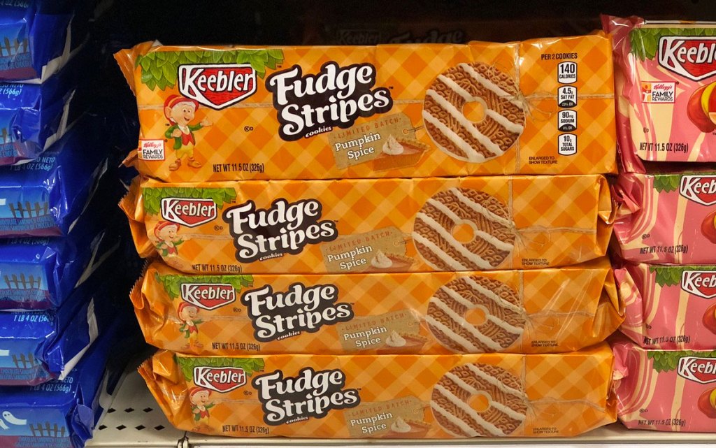 Keebler fudge stripe cookies on shelf