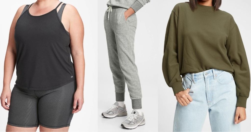 women wearing GAP Women's Tank, Jogger and Sweatshirt