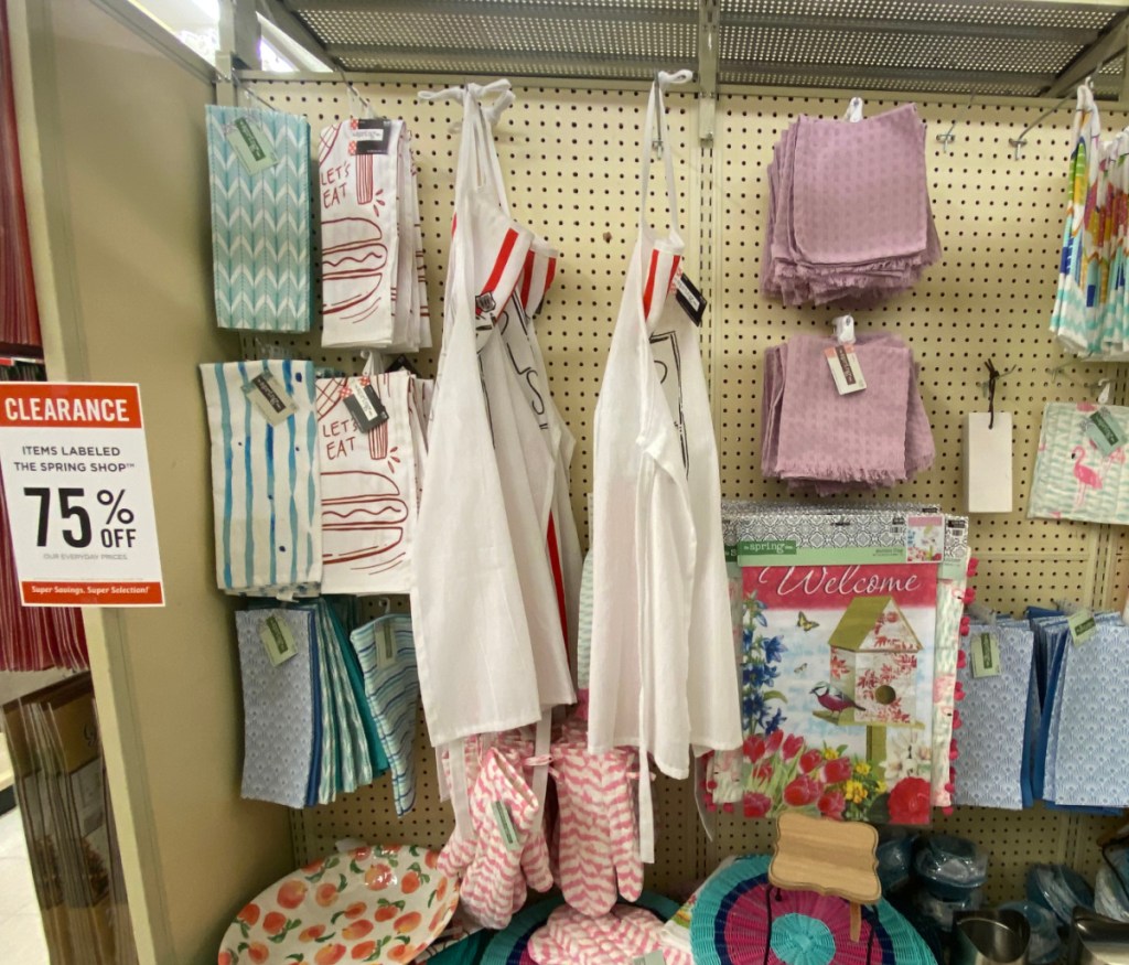 in-store display of aprons and kitchen gadgets