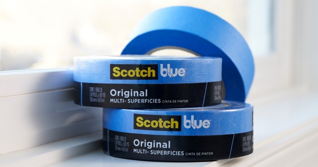 scotchblue painter's tape rolls on windowsill