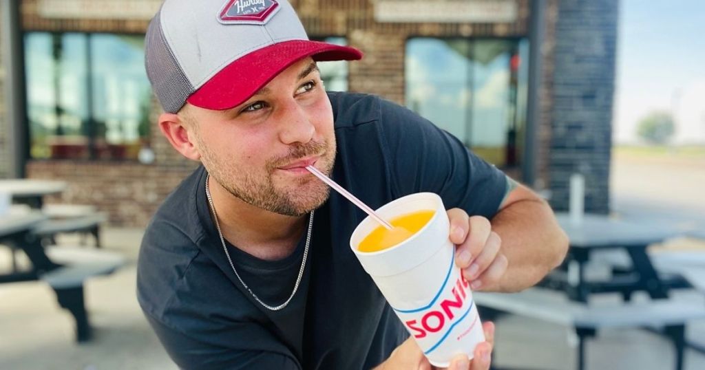 man drinking New Sonic Uncorked Slushes