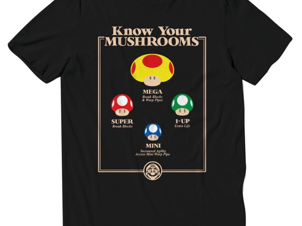 know your mushrooms tee from super mario bros