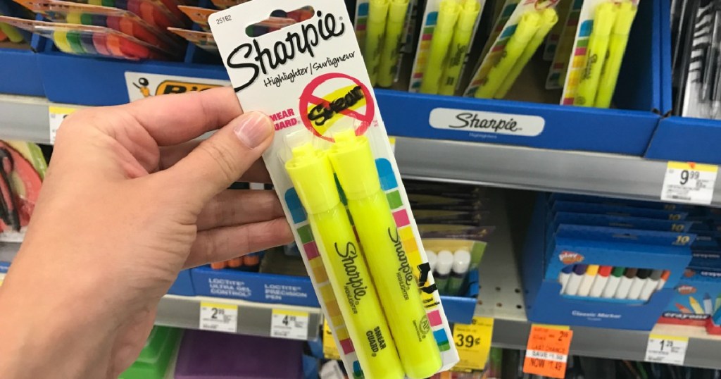 hand holding sharpie highlighters at walgreens