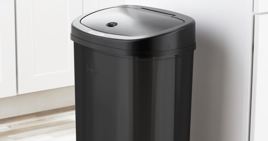 Black stainless steel motion sensor trash can