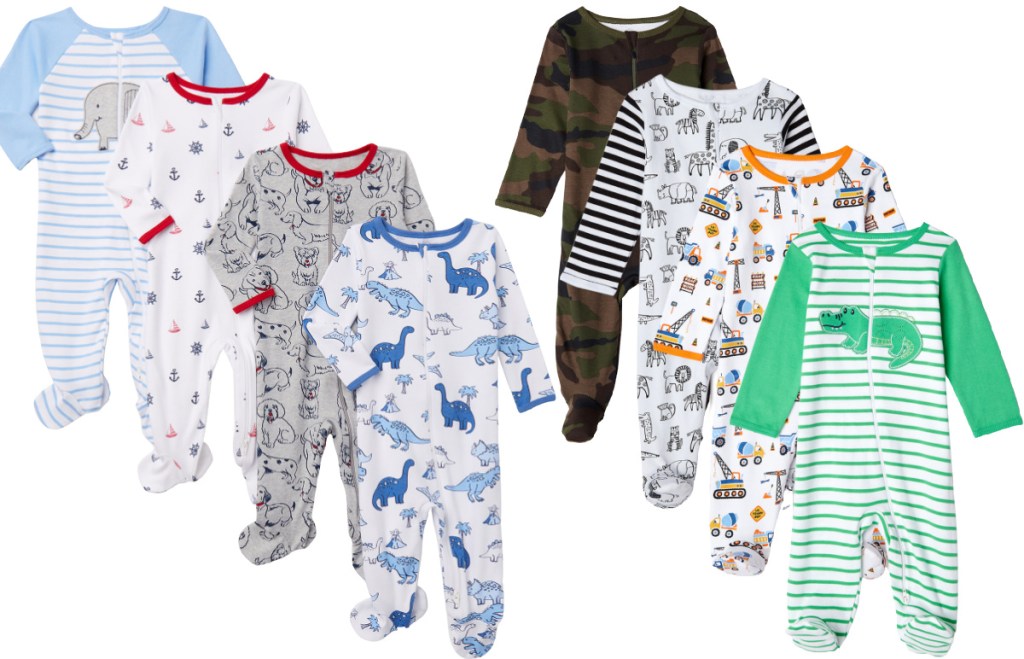 Wonder Nation Newborn Baby Boy Sleep and Play Pajamas 4pc Set