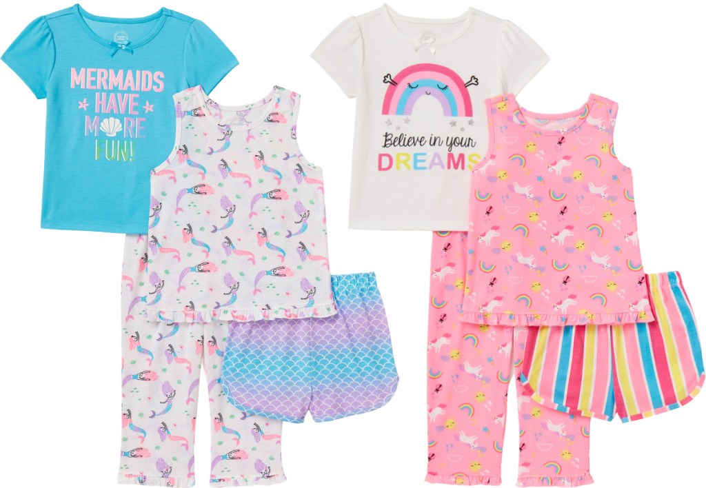 Wonder Nation Toddler Girls Short Sleeve & Tank Top Poly Pajamas 4pc Set