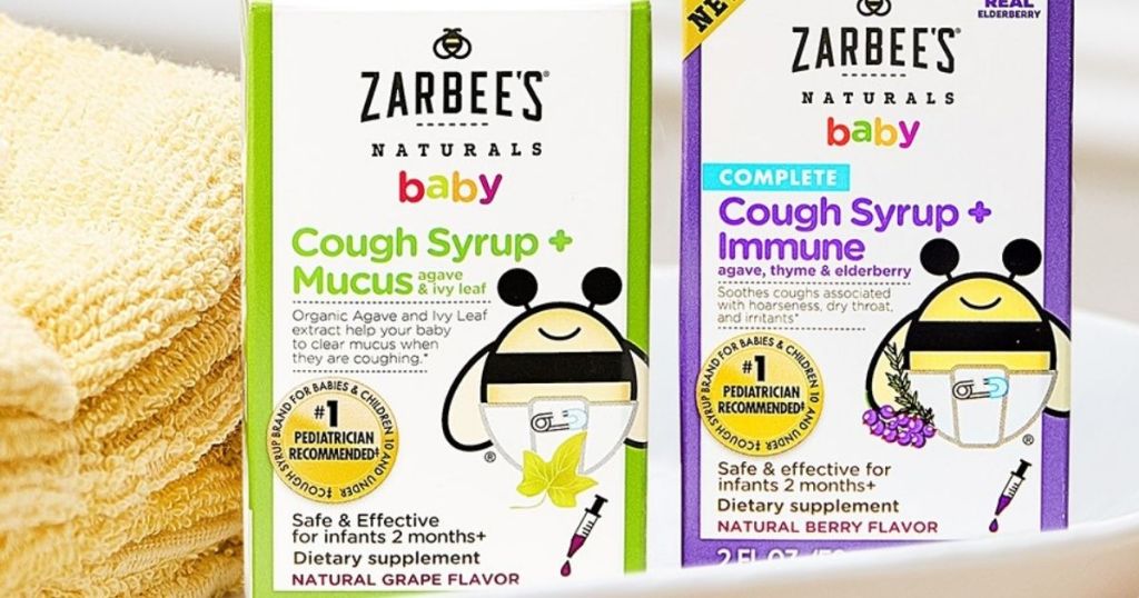 two boxes of Zarbee's Baby Cough Syrups