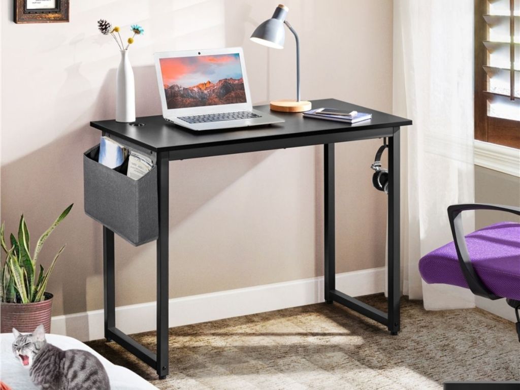 black desk in bedroom
