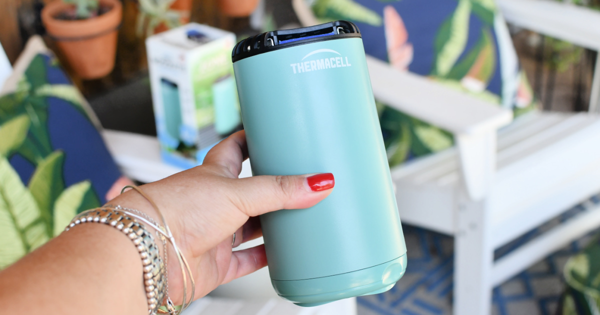 holding up a thermacell mosquito repellent device