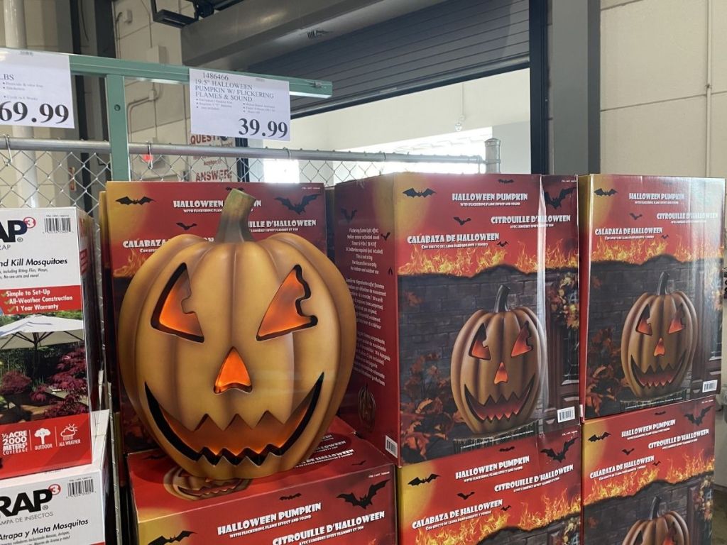 pumpkin with flames decor in store