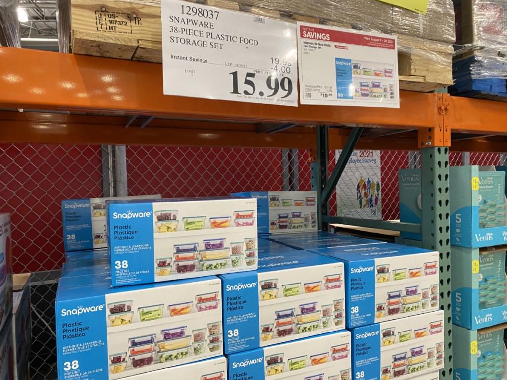 store aisle with boxes of plastic containers and prices