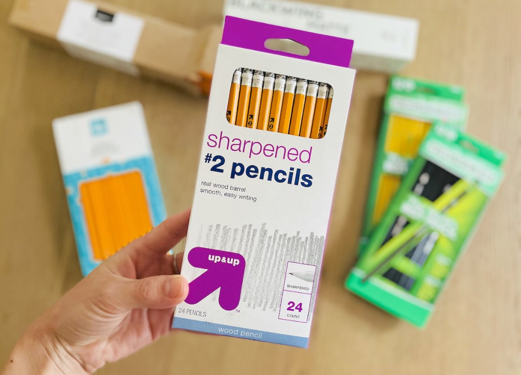 hand holding pack of up and up target wood pencils