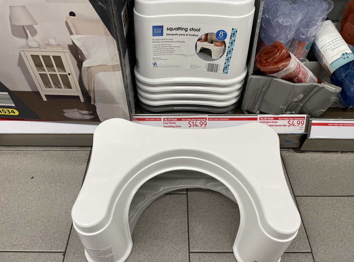 squatting stool for bathroom on display in-store