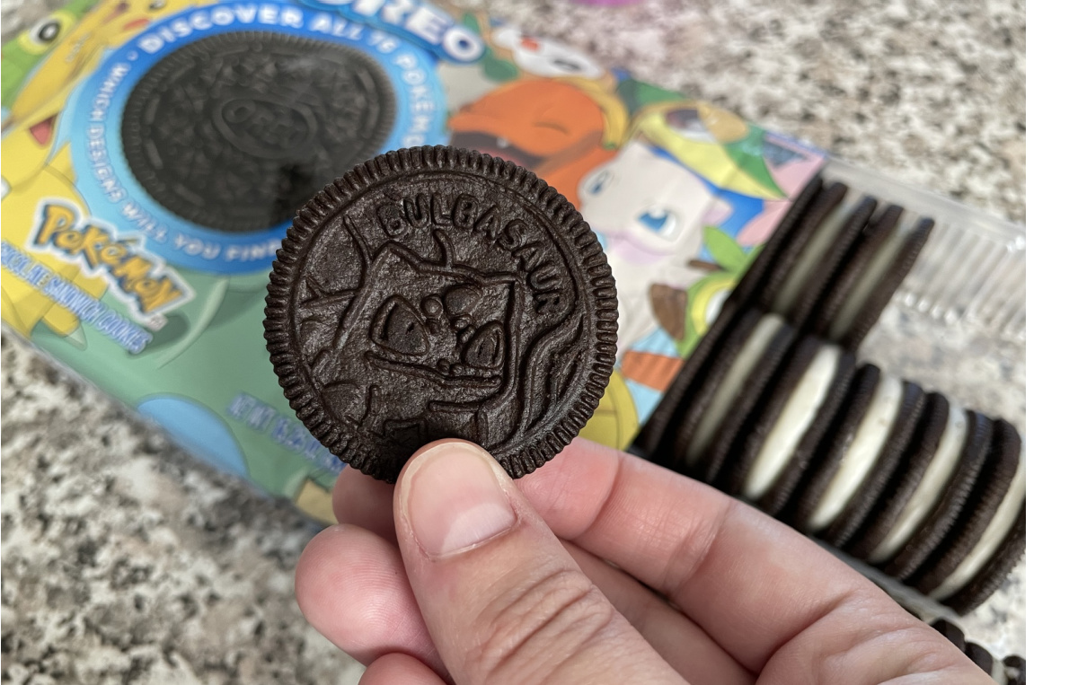 hand holding pokemon themed OREO