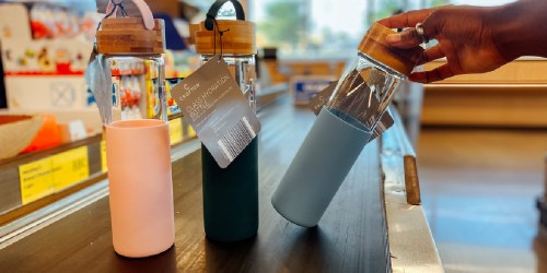 Trendy Glass Water Bottle w/ Bamboo Lid Just $8.99 at ALDI