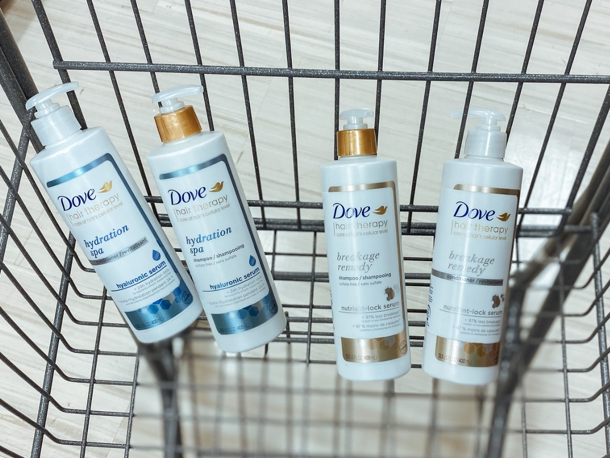 4 bottles of dove hair therapy in store