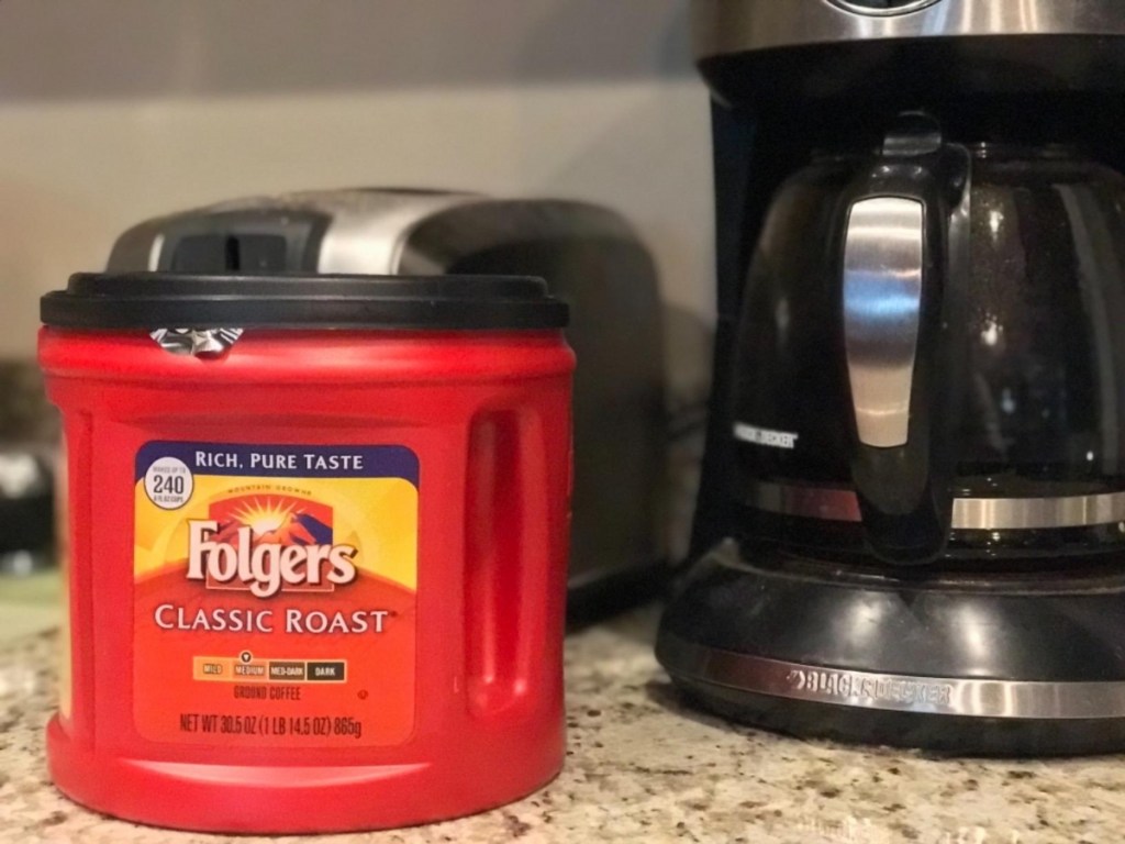 folger's classic roast coffee canister with coffee pot