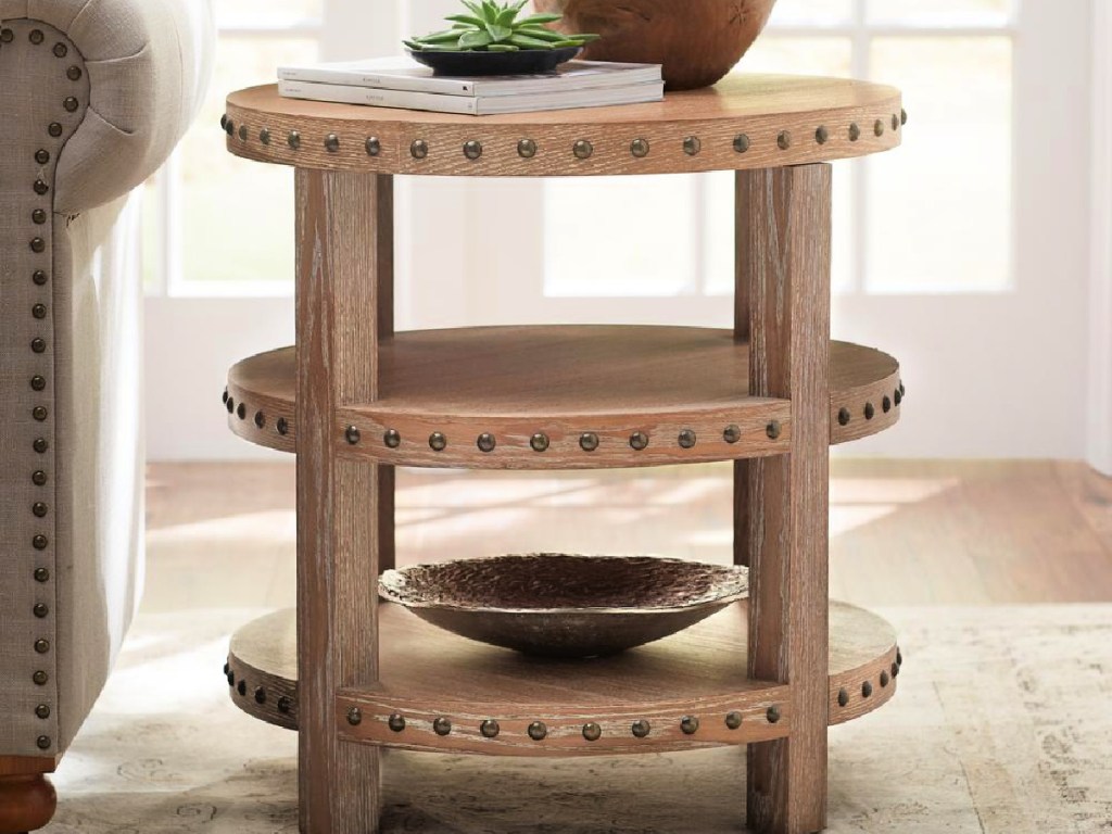 Home Decorators Collection Nailhead Light Washed Oak End Table