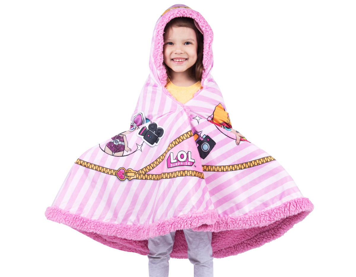 girl wearing a hooded throw blanket