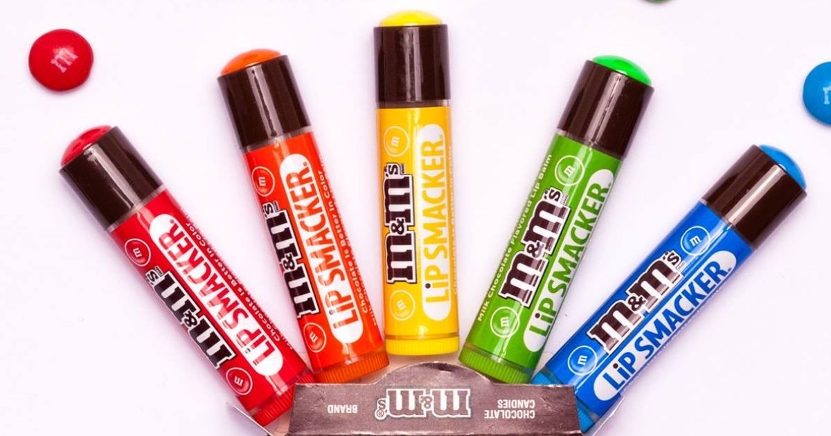 group of Lip Smacker M&M lip balms