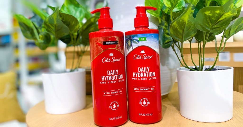 Old Spice Daily Hydration Lotions on counter