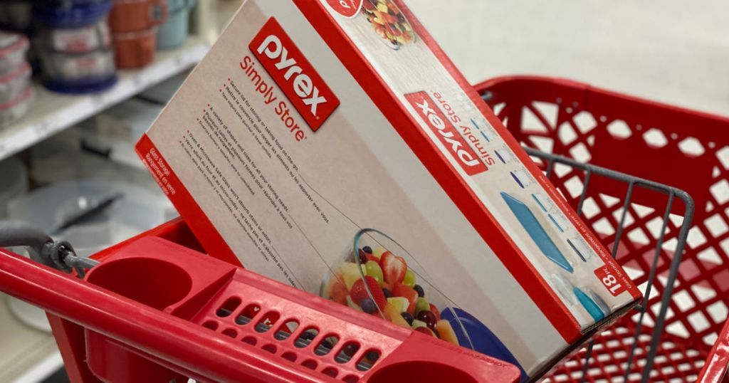 glass tupperware containers in red cart