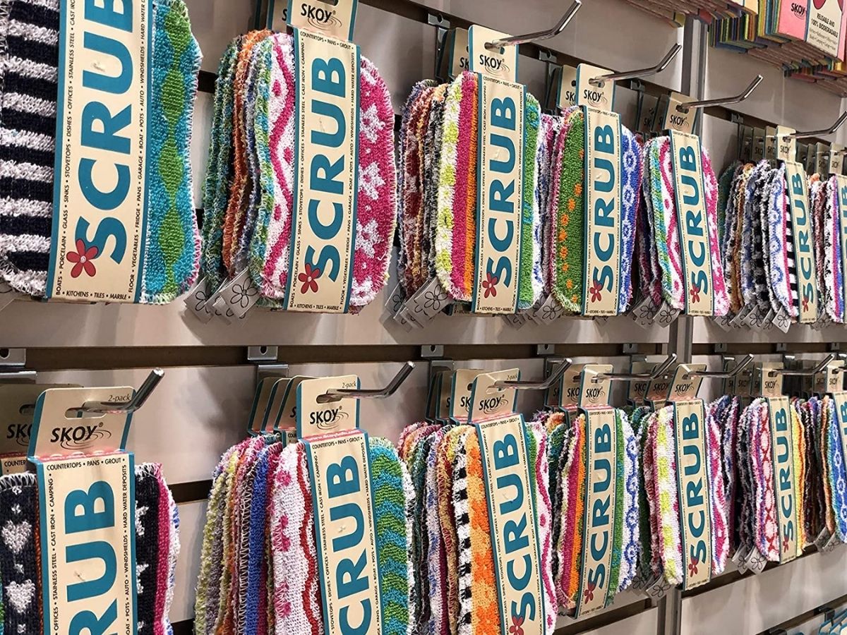 Skoy Scrub packs hanging in store