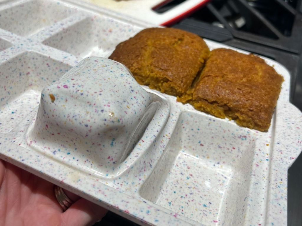 Tiny pumpkin breads in a Trudeau Silicone Mini Loaf Pan