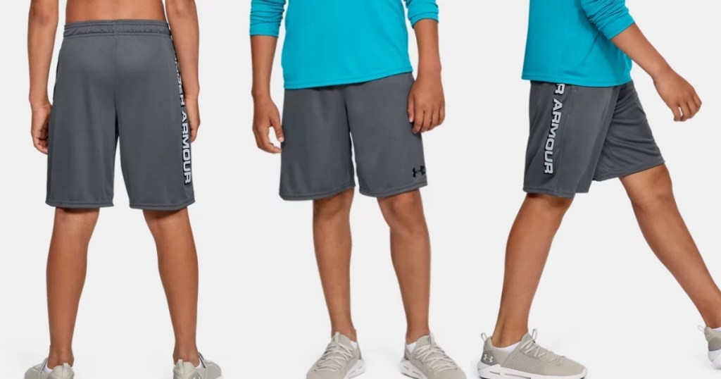 under armour gray wordmark shorts for boys