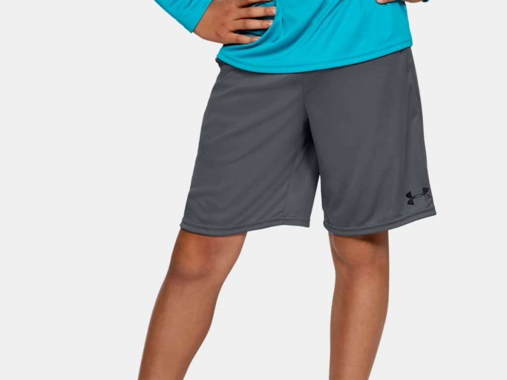 boys under armour gray wordmark shorts