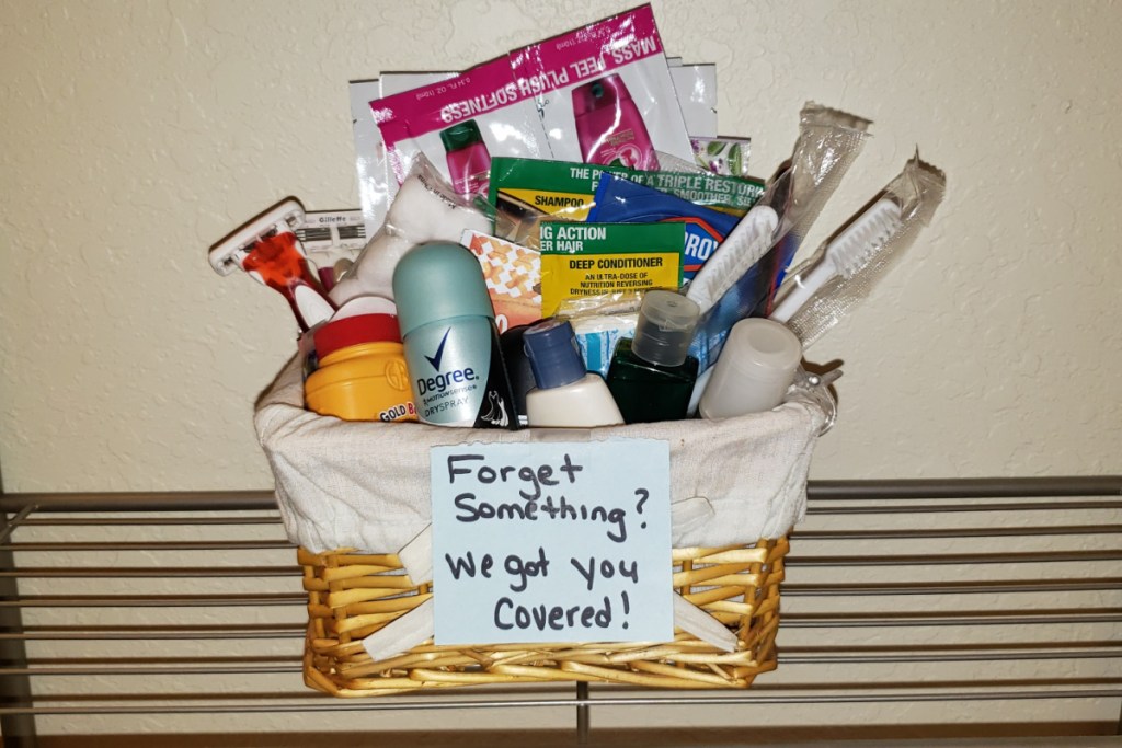 close up of bathroom basket samples