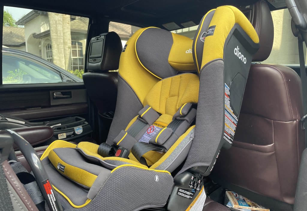 close up of diono car seat in car rear facing