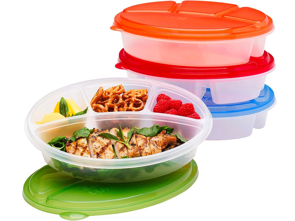 4 easylunch bento boxes with red, blue and green lids