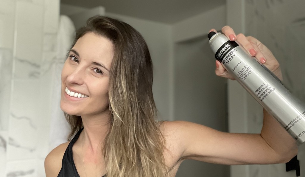 woman using sally beauty generics spray