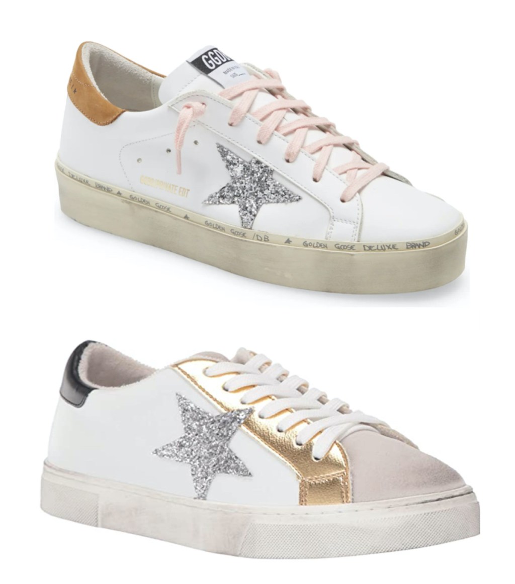 stock photos of gold pink and white golden goose dupe sneakers