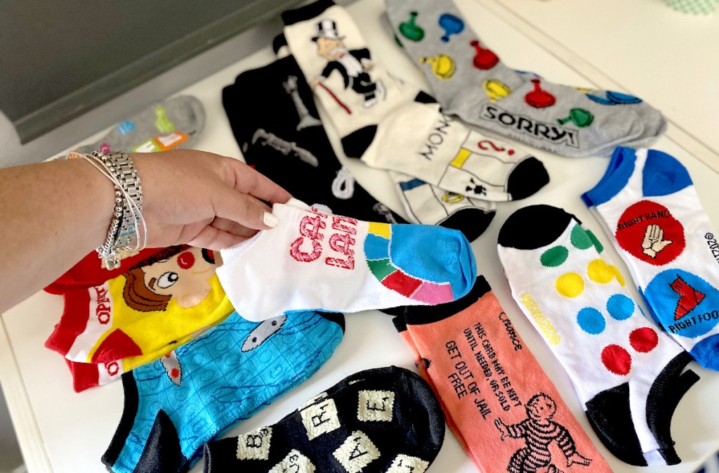 various board game socks laying on table