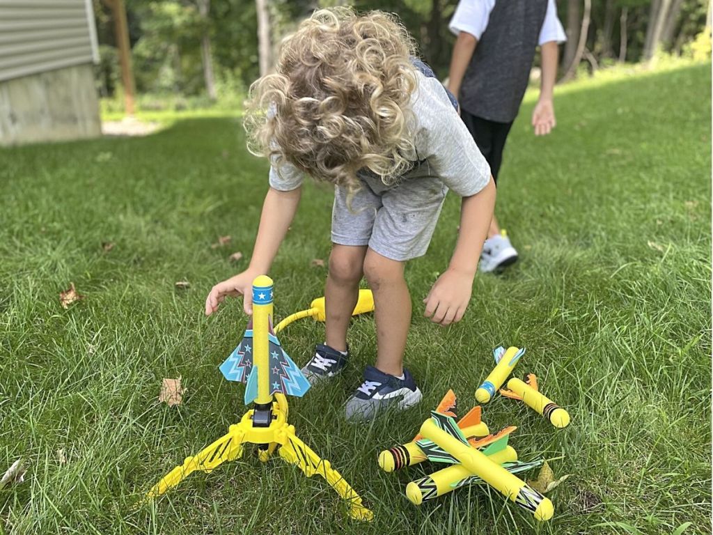 kid setting up Toy Rocket Launcher