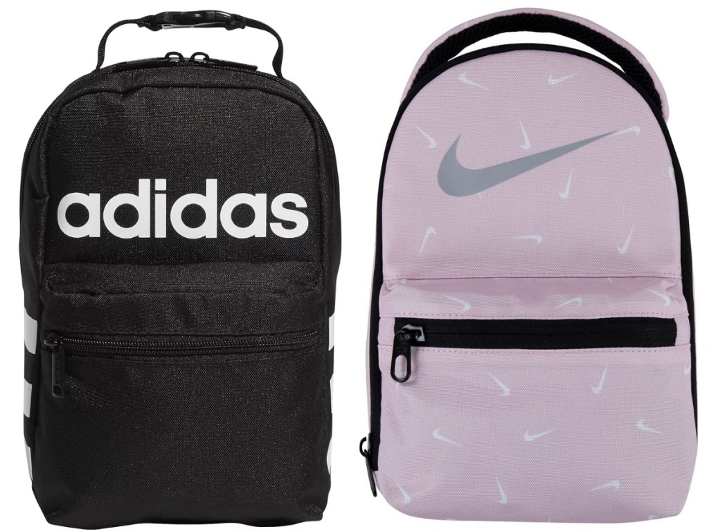 black adidas lunch bag and pink nike lunch bag