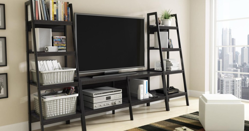 Ameriwood Home Hayes 4 Shelf Ladder Bookcase Bundle, Black