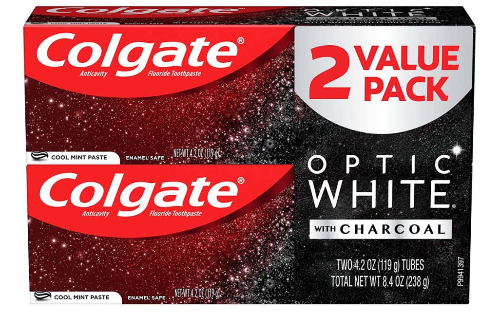 2pack of colgate optic white charcoal toothpaste
