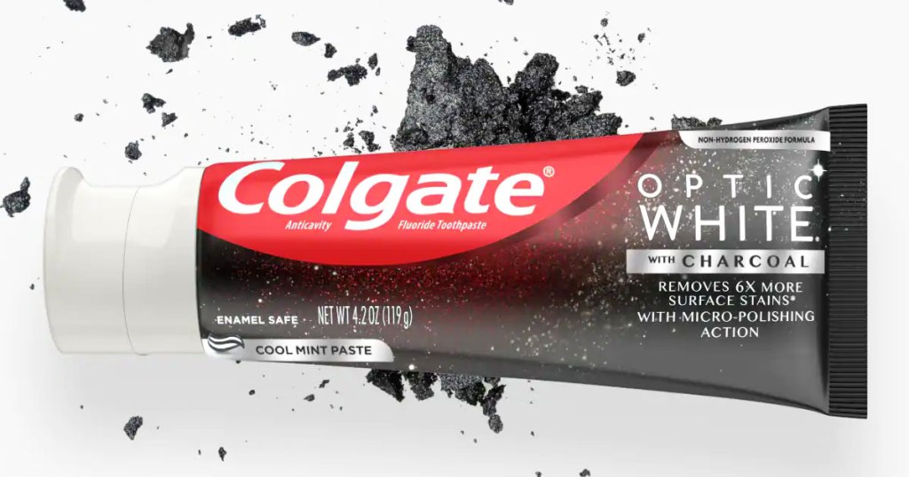 tube of colgate optic white charcoal toothpaste