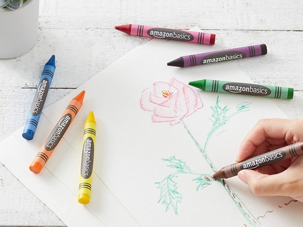 amazon basics jumbo crayons being colored with