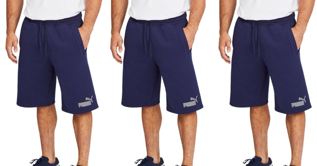 three pairs of blue puma men's fleece shorts